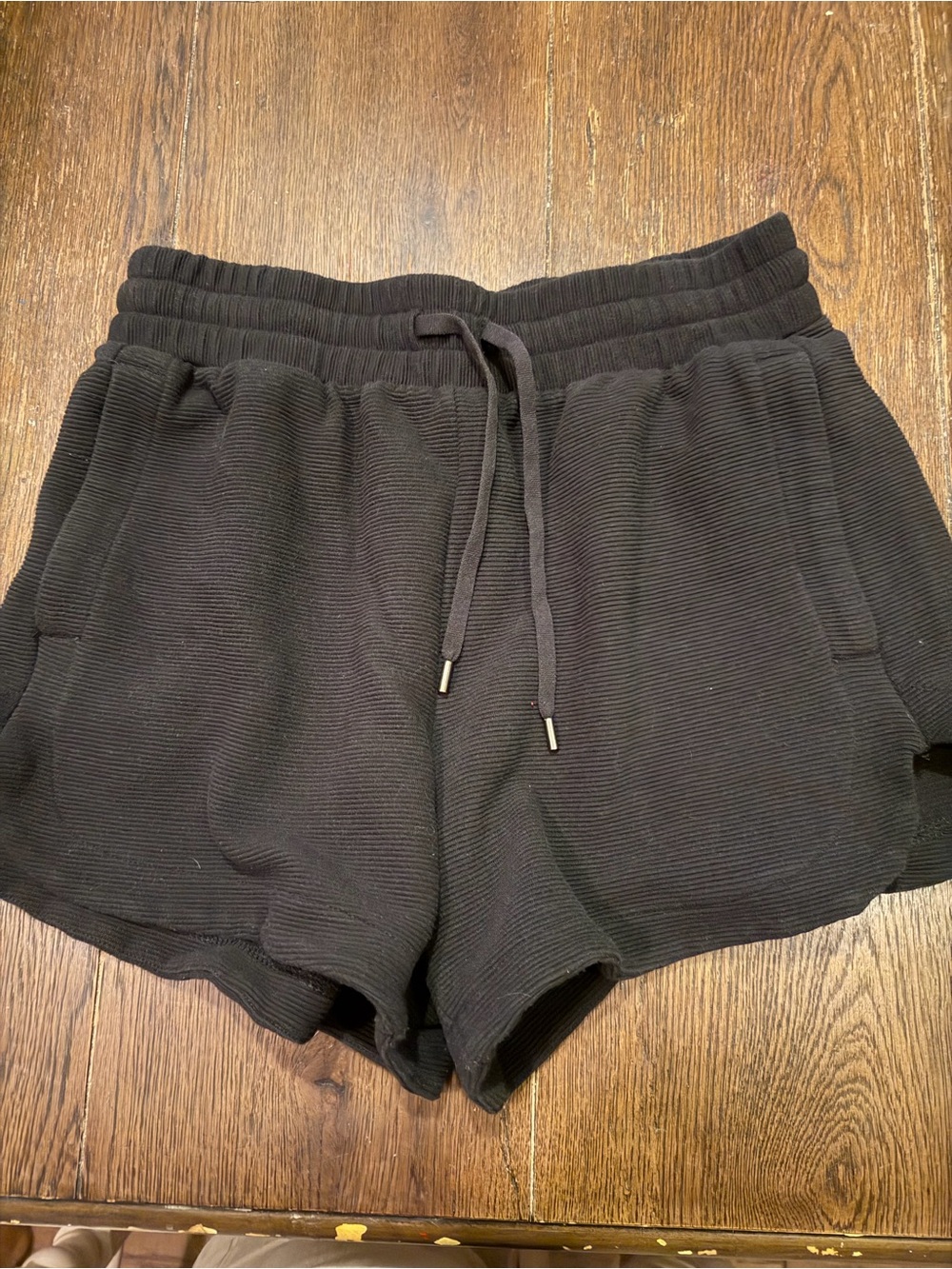 Avia Black Ribbed Drawstring Athletic Shorts